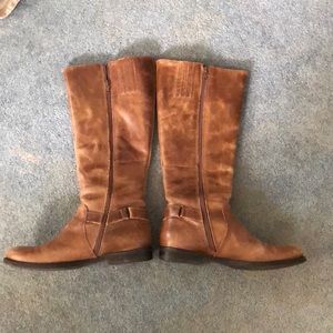 Brown leather knee-high boots